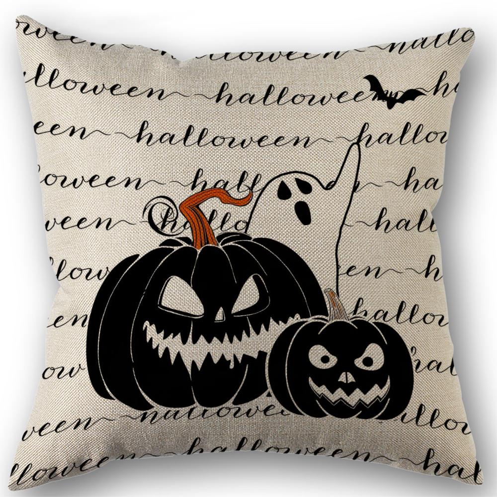 Halloween Decor Pillow Case 45x45 Pillow Cover Funny Pumpkin Ghosts Black Cat Print Cushion Cover Home Decorations Holiday Gifts