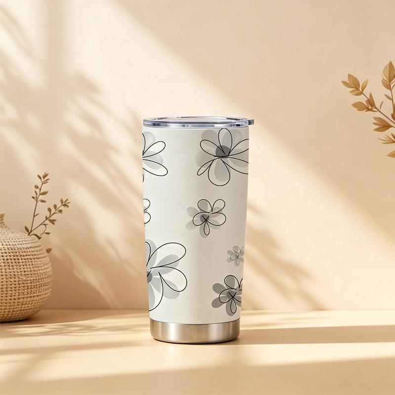 Car Tumbler 591ml Neutral Floral Element Straw Cup 20oz Car Straw Cup Insulated Travel Cup Leakproof Tumbler Stainless Steel Tumbler