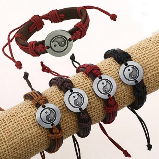 Unisex Eight Diagram Faux Leather Rope Weave Charm Infinity Multilayer Bracelet for Party
