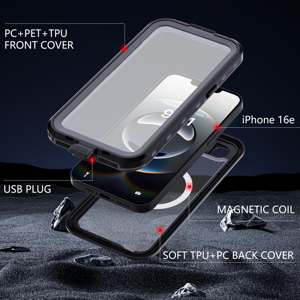 IP68 Waterproof Magnetic Case For iPhone 17 16e 16 15 13 Pro Max , 16 15  Plus Phone Cases Dustproof Protection 360 Full Cover