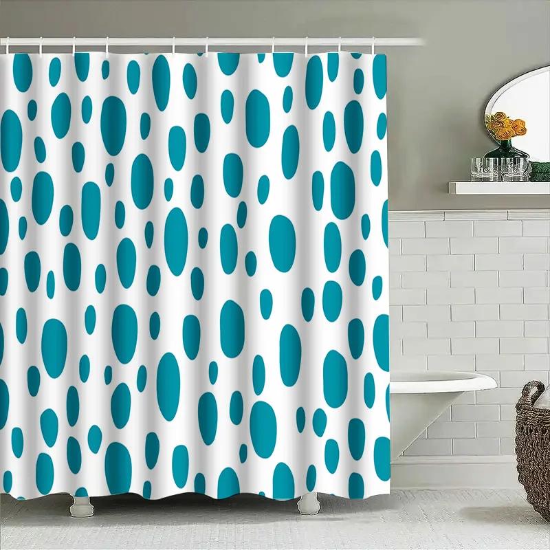 Modern Bathroom Shower Curtain With Blue Polka Dots Waterproof, Washable Fabric Bath Decor For Home