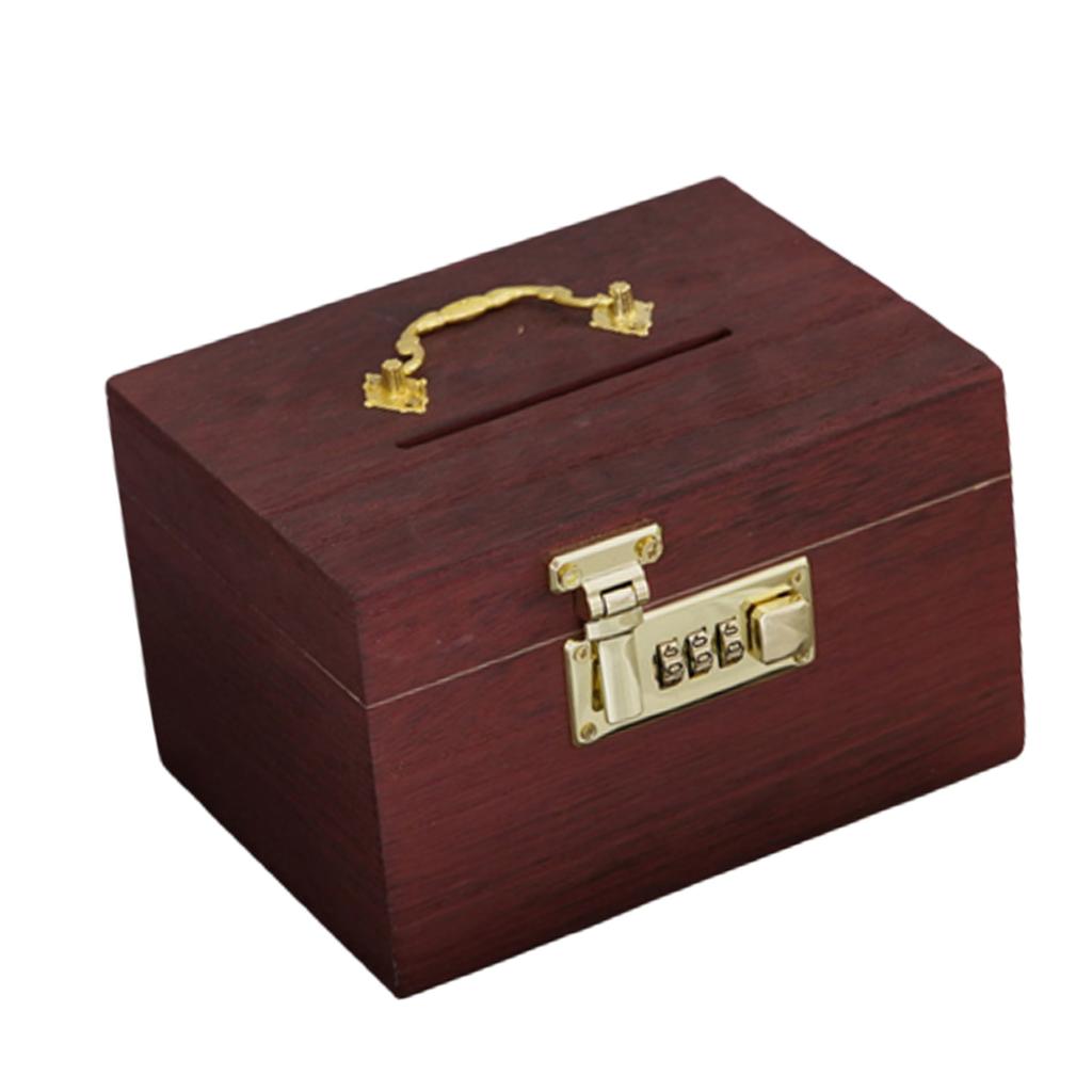 Vintage Wood Treasure Money Bank Coin Bank with Lock Security Code Money Box Treasure Box for Children