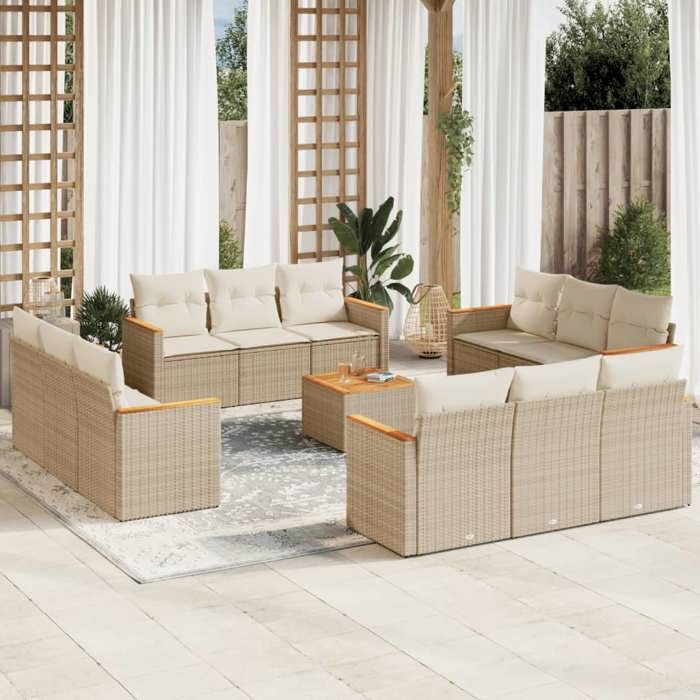 VidaXL Garden Lounge Set with Cushions 13 Pcs, Patio Sofas, Patio Furniture Set, Outdoor Furniture, Beige 3258243