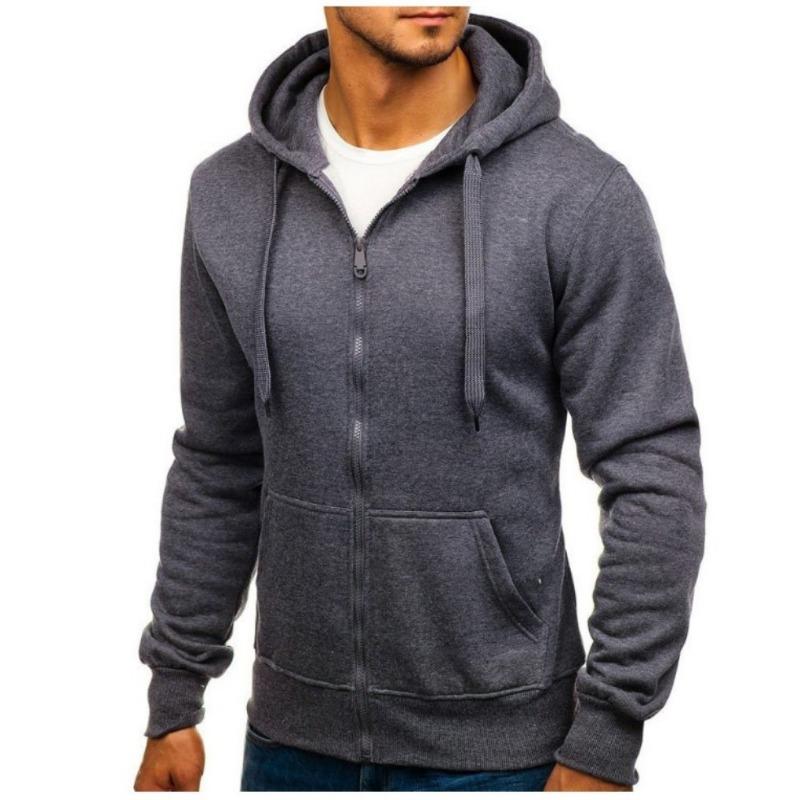 Men S Solid Color Zip Up Hooded Long Sleeve Cardigan Sweatshirt