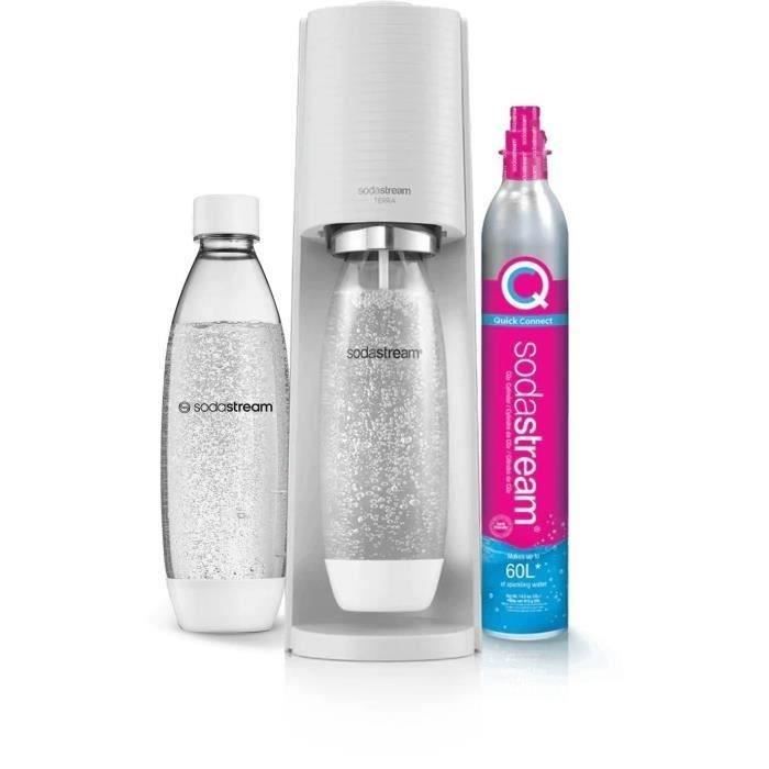 SODASTREAM Soda and Sparkling Water Machine - TERRA White - 2 Dishwasher-safe Bottles - 1 60L Gas Refill
