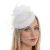 Bridal Fascinator Hat for Brides with Mesh Net Feather Accent Mini Headpiece for Wedding Tea Party Formal Wear