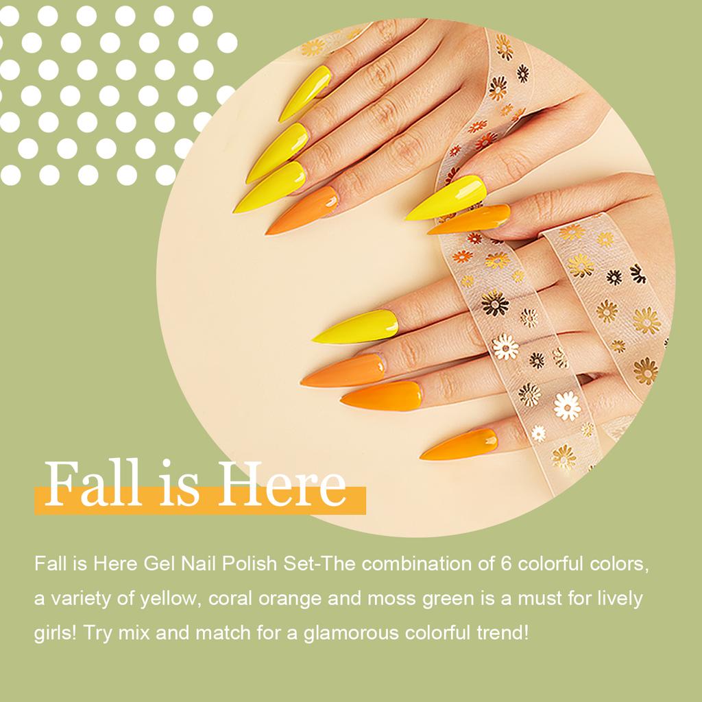 MAYJAM 6Pcs Fall Winter Gel Nail Polish Set Soak Off UV Nail Lamp Yellow Orange Brown Gray Gel Polish Weekend Getaway Nail Gel Manicure Kit