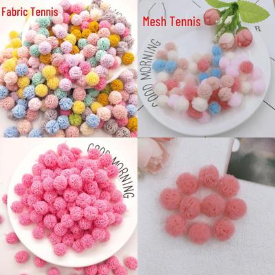 1,5 cm Doppelfarbiges Elastisches Netzblumen-Pompon-Spitzen-Haarschmuck, DIY Koreanischer Stil