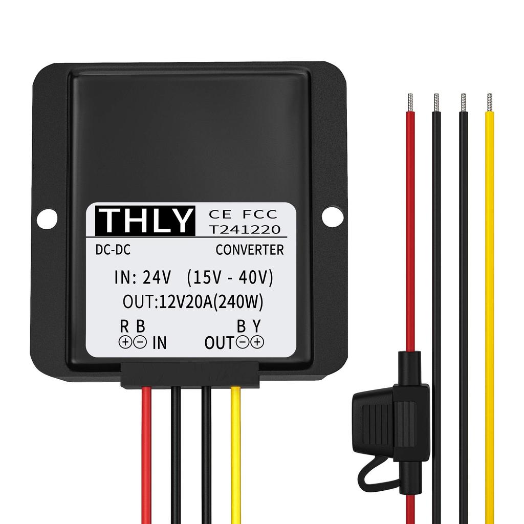 24V To 12V with Power and Waterproof Transformer for 12V Golf LED Motor and Solar Systems DC DC/DC Step-Down Converter, 20A, 240W, Regulator, Fuse,