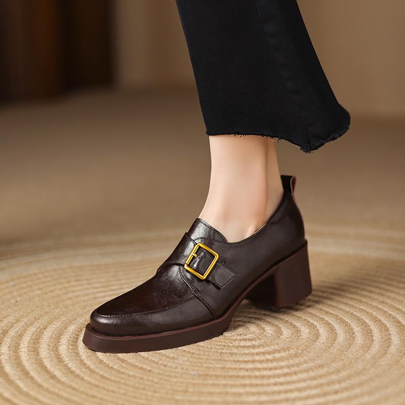 Fashion 2025 New Women Pumps Pointed Toe Women Shoes Chunky Heel Loafers Fashion High Heels Split Leather Ladies Shoes Big Size 43
