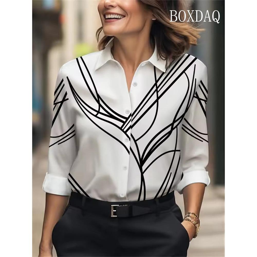Women Shirt Autumn Clothes Women Vintage Blouses Office Lady Long Sleeve Blouse Button Up Lapel Shirts OL Print Womens Tops