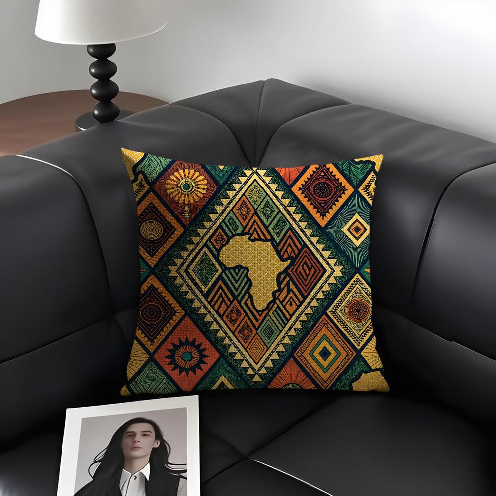 African Style Fabric Print Cushion Cover Natural Linen Organic Fabric Double-Sided Printing Sofa Home Decor Gift Pillow Case