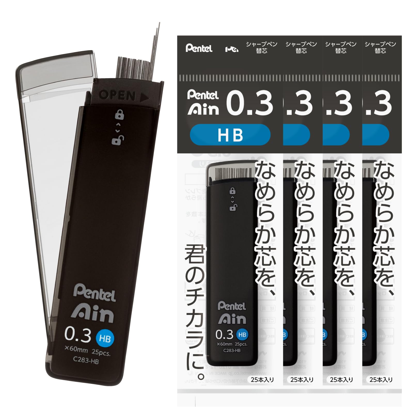 Pentel Ein Mechanical 5 Leads, 0.3mm HB, Leads, XC283-HB