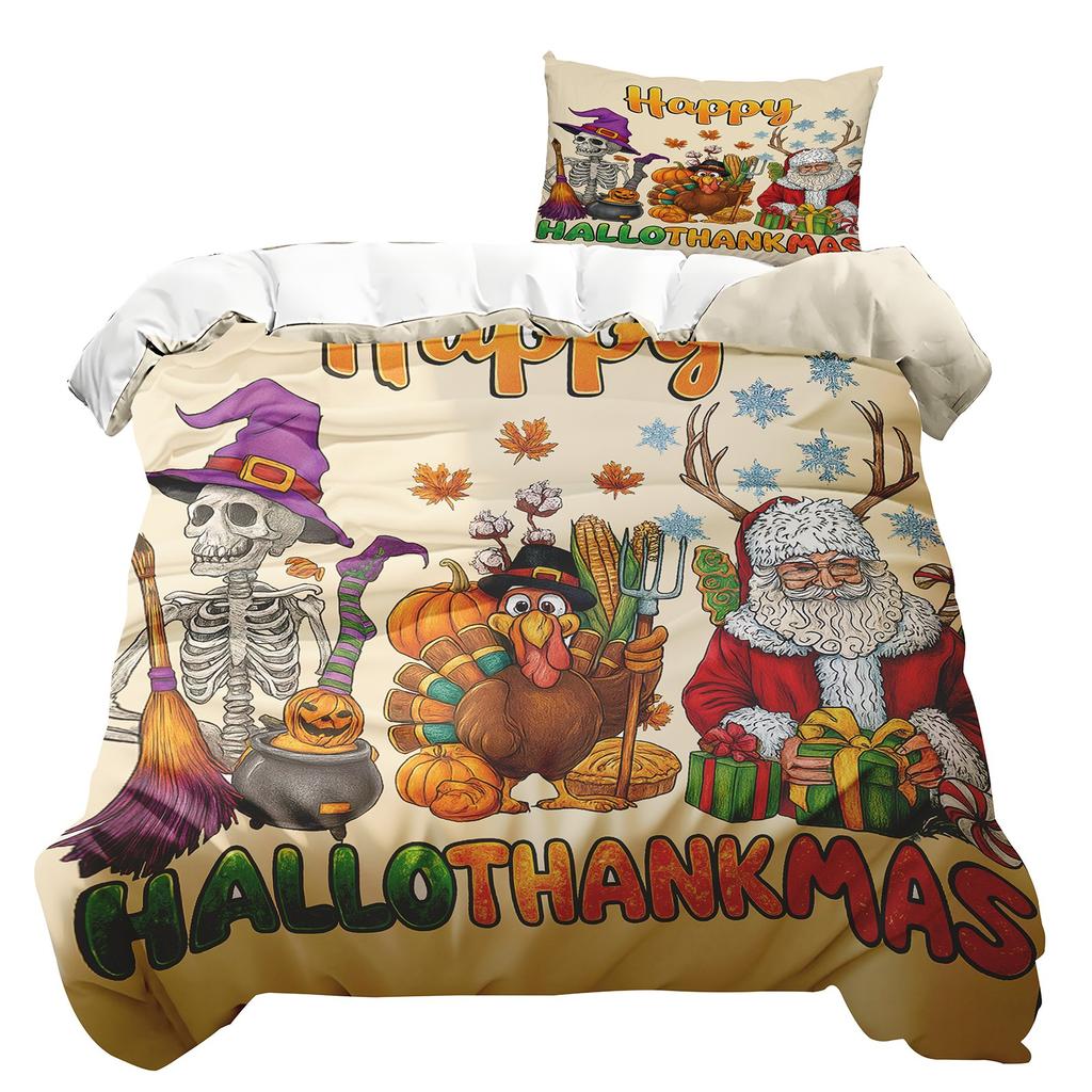 Duvet Cover Printed With Christmas Decoration Super Soft Brushed Microfiber Double Bed Comfortable Set With Zipper Closure And 2 Pillowcases