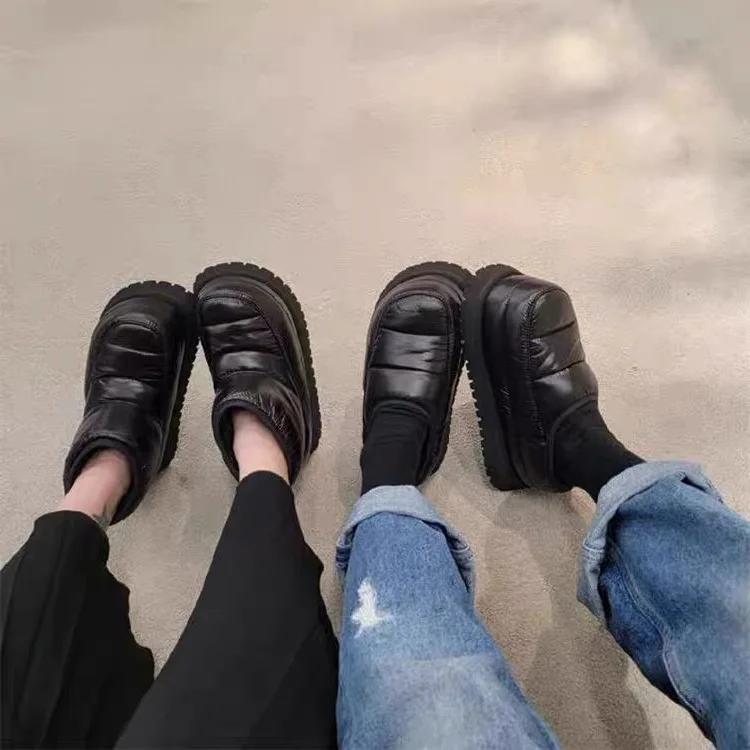 Fashion New autumn and winter snow boots bread height increase thick soles outdoor lazy slippers closed toe shoes half package