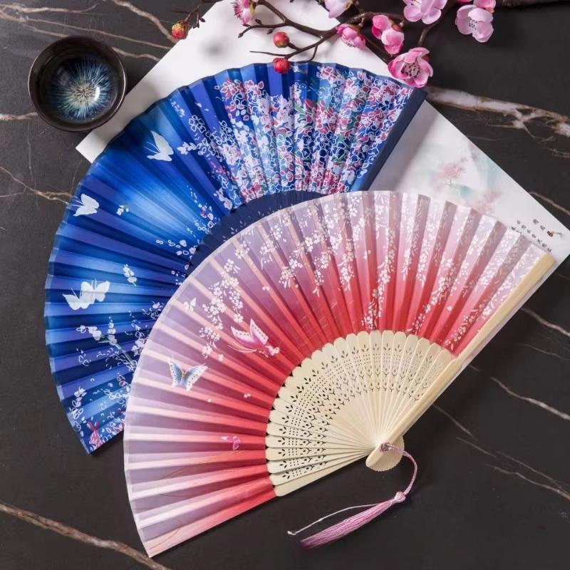 1Pc Bamboo Folding Fan Lace Classical Dance Hand Fan Performance Handheld Fan Photo Props Wedding Party Home Decor