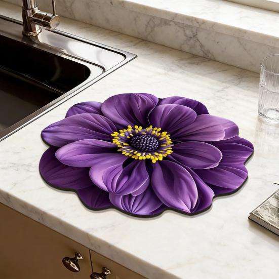 Mata do suszenia naczyń Realistyczne wzory kwiatowe Ziemia okrzemkowa Szybkoschnąca mata Absorbująca Mata termoizolacyjna na blat kuchenny Stół jadalny