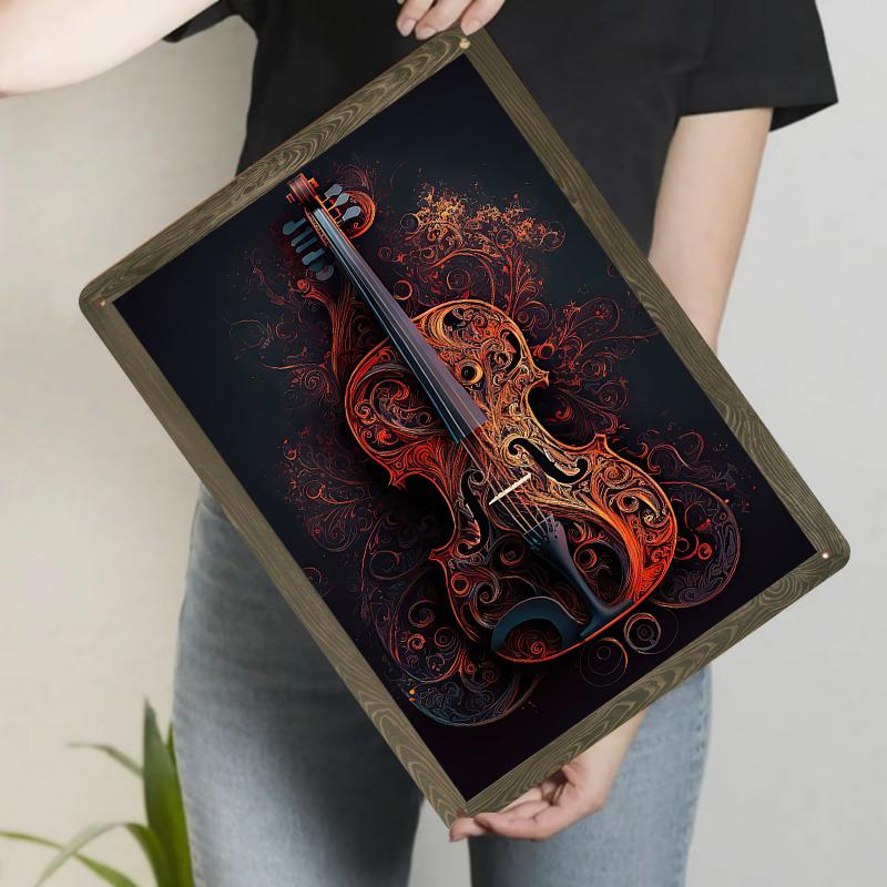 

Ornate Vintage Violin Pattern Metal Tin Painting Home Decor Wall Art Living Room Bedroom Study Hanging Decoration 20x30cm（7.8x11.8inch）