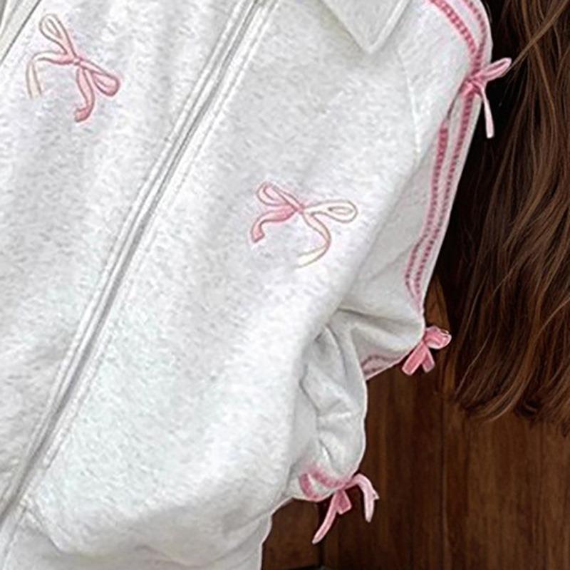 Spring New Lapel Embroidery Loose Sweet Bow Long-sleeved Sweater Jacket