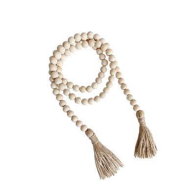 Nordic Wood Beads Garland with Tassel Farmhouse Beads Rustic Country Kids Home Wall Decor
