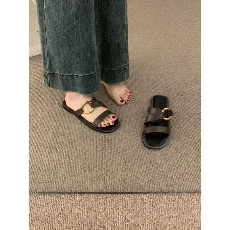 Fashion and leisure one-word with flat slippers women's new beautiful cool slippers