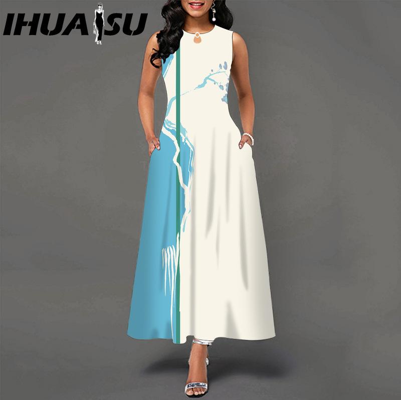 IHUASU 48 Farben Neues Damen Lockeres Vintage Blumenmuster Rüschenkleid Befree Kleid Großes Sommerparty Tanktops Elegante Maxikleider