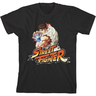 Camiseta Negra de Manga Corta con Cuello Redondo para Niño Street Fighter Classic Strong Ryu