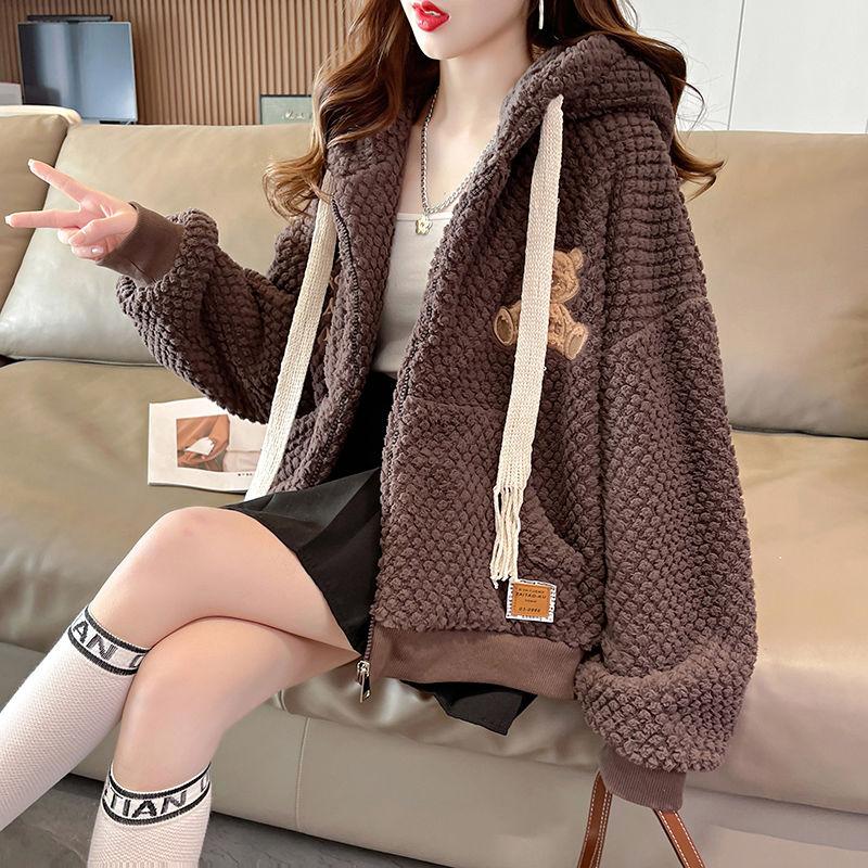 Autumn and Winter Cold Hoodies Sweatshirt for Women Y2k Style Korean Fashion Cotton Cheap Thick Lambswool Woman Hooded Tops Warm