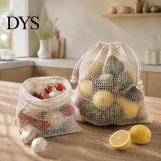 Organic Cotton Mesh Bags for Fruits Bag with Drawstring Closure, Reusable Eco-friendly Washable Zero Waste Food Storage Pouches Organizer, Sustainable