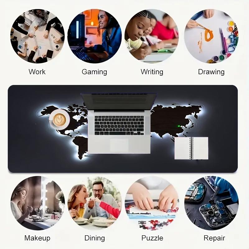 1Pc World Map Illumination Gaming Mouse Pad Keyboard Desk Mat Non-slip Rubber Lock Edge Waterproof Computer Mousepad for Office Home Decor Ey157