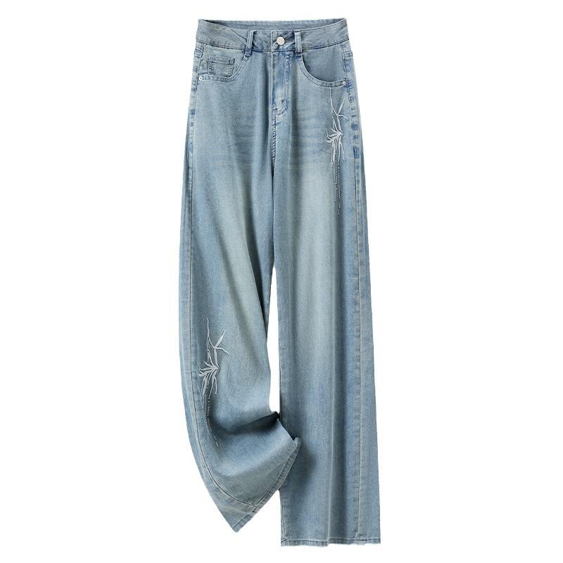 2024 Women's Light Embroidered High-Waisted Slimming Straight-Leg Jeans - Summer Thin Style