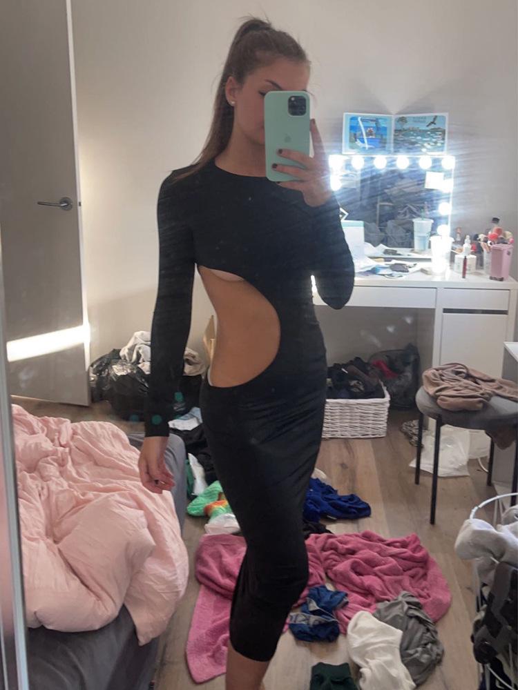 Europejsko-Amerykańska Letnia 2025 Seksowna Długa Sukienka z Wycięciami - Wyszczuplająca Wysoki Stan, Długi Rękaw