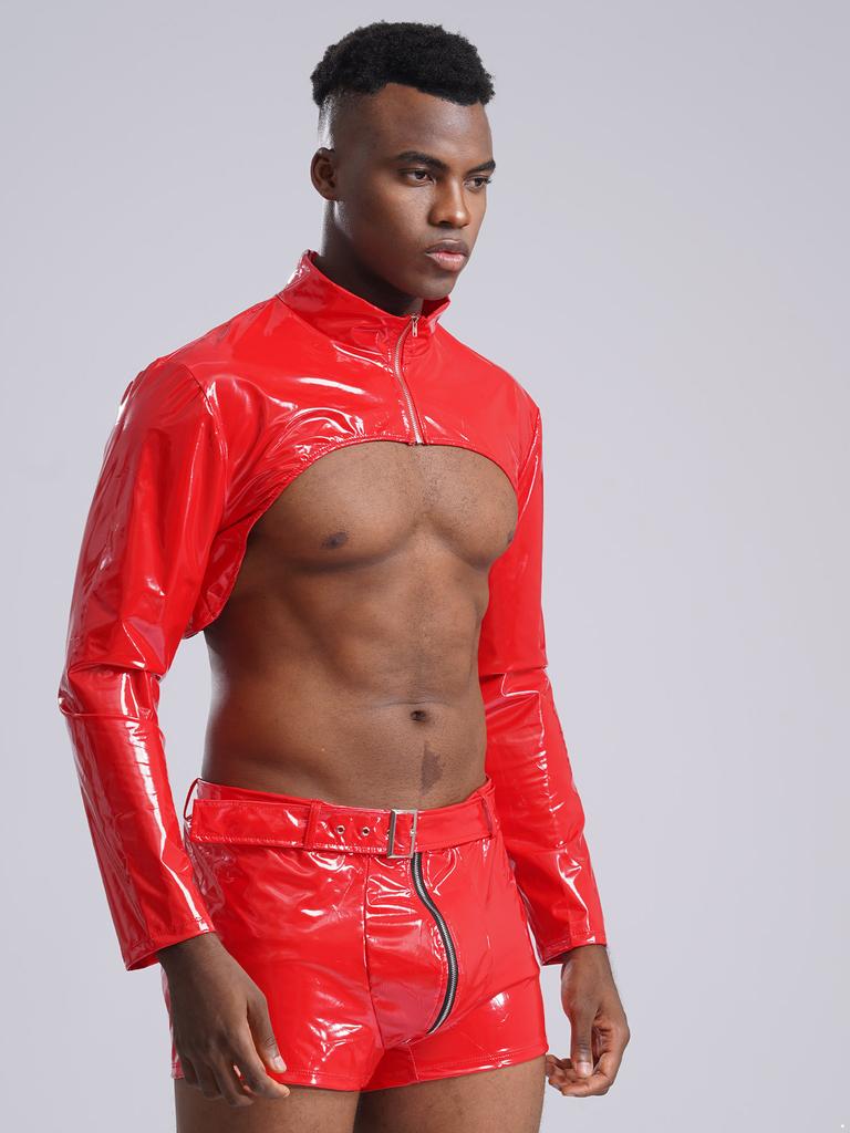 Men Rave Nightclub Outfit Moto&Biker Costume Steampunk Style Nightclub Disco Party Costume Latex Suit Pole Dance Wear