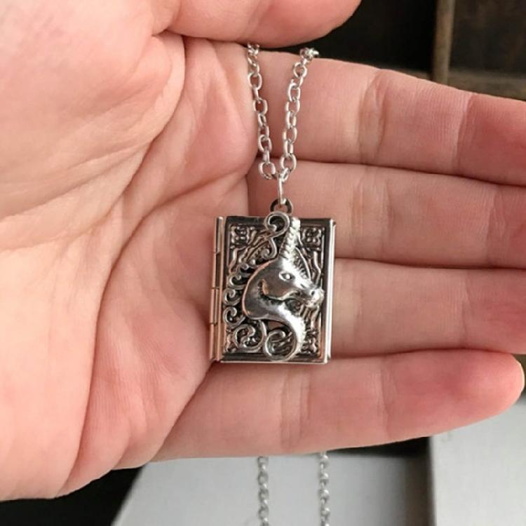 Dainty Book Locket Necklace Personalized Pendant Sweater Chain for Daily Wear