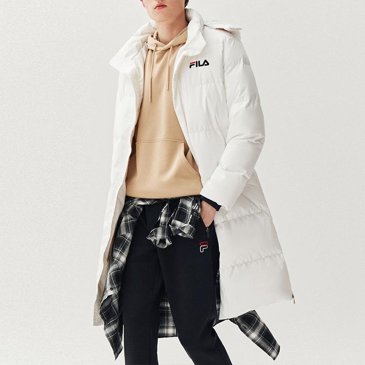 Fila Sports Warm Mid-Length Hooded Down Jacket Men Outerwear White F11M048921F-WT