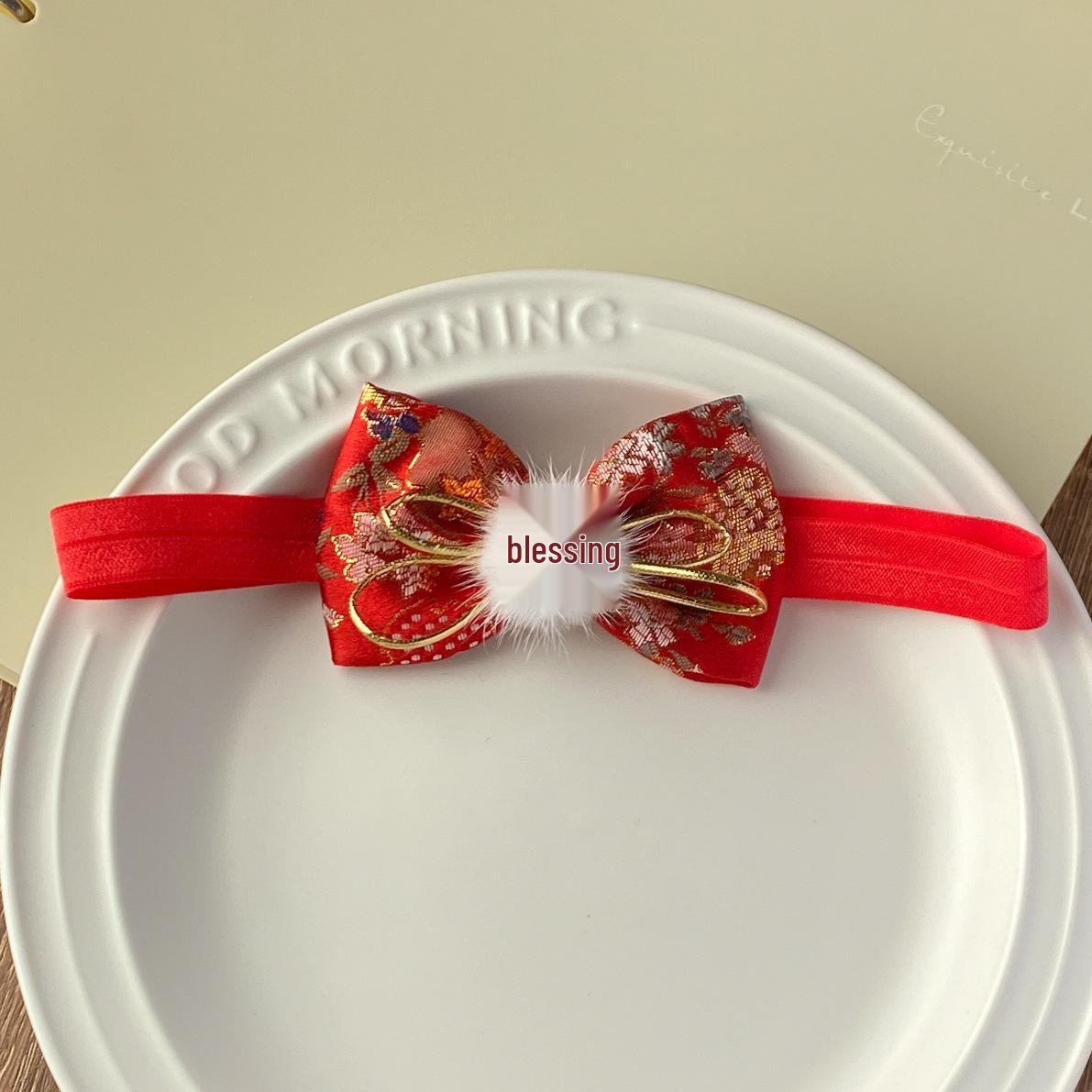 Chinese New Year Baby Girl Red Bow Flower Hairband красный