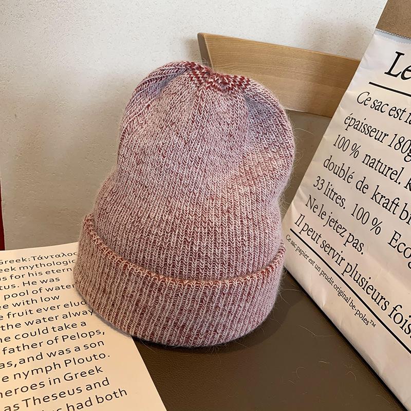 Soft white rabbit fur knitted wool hat Children's autumn and winter fashion thickened thermal pullover hat