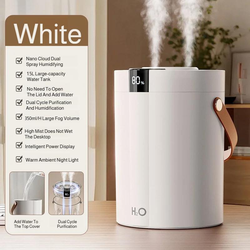 1.5L Dual-Mist Spray Humidifier Wireless Quiet Portable Air Humidifier with Night Light Suitable for Home,office, Desktop Use