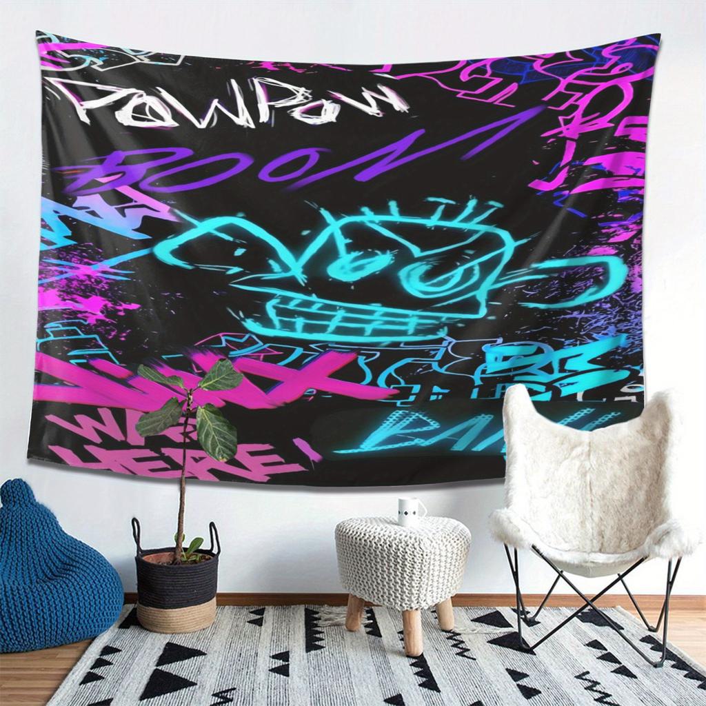 Vibrant Graffiti Skeleton Tapestry  Celebrating Urban Art with Bold Colors and Designs  Perfect for Home Decor