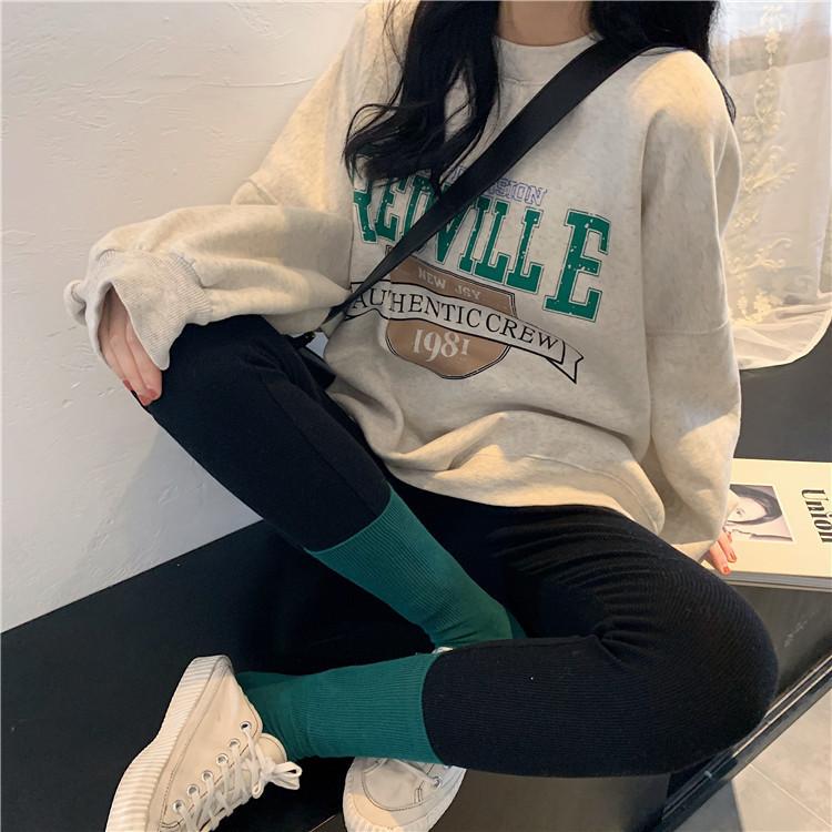 Ladies Long Sleeve Velvet Hoodie Women's Oversize O-neck Loose Letter Printed Sweatshirt Tops for Student