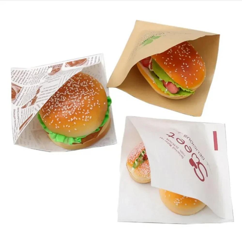 100Pcs 15x15cm Triangular Open Kraft Paper Waterproof Disposable Hamburger Pouch Restaurant