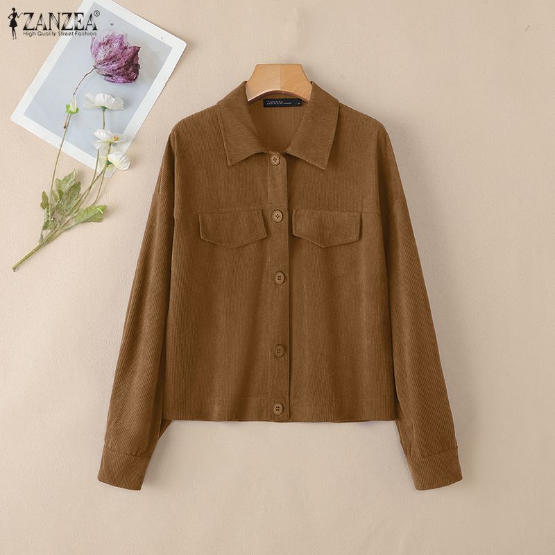 ZANZEA Women Turn Down Collar Loose Casual Long Sleeve Blouse