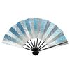 [Adesugata] Dance Fan, Dance Fan, Seigaiha Pattern, Hologram Foil, Japanese Dance, Light Blue, Black, Black Painted Rib (Light Blue, 9.5 Inches)