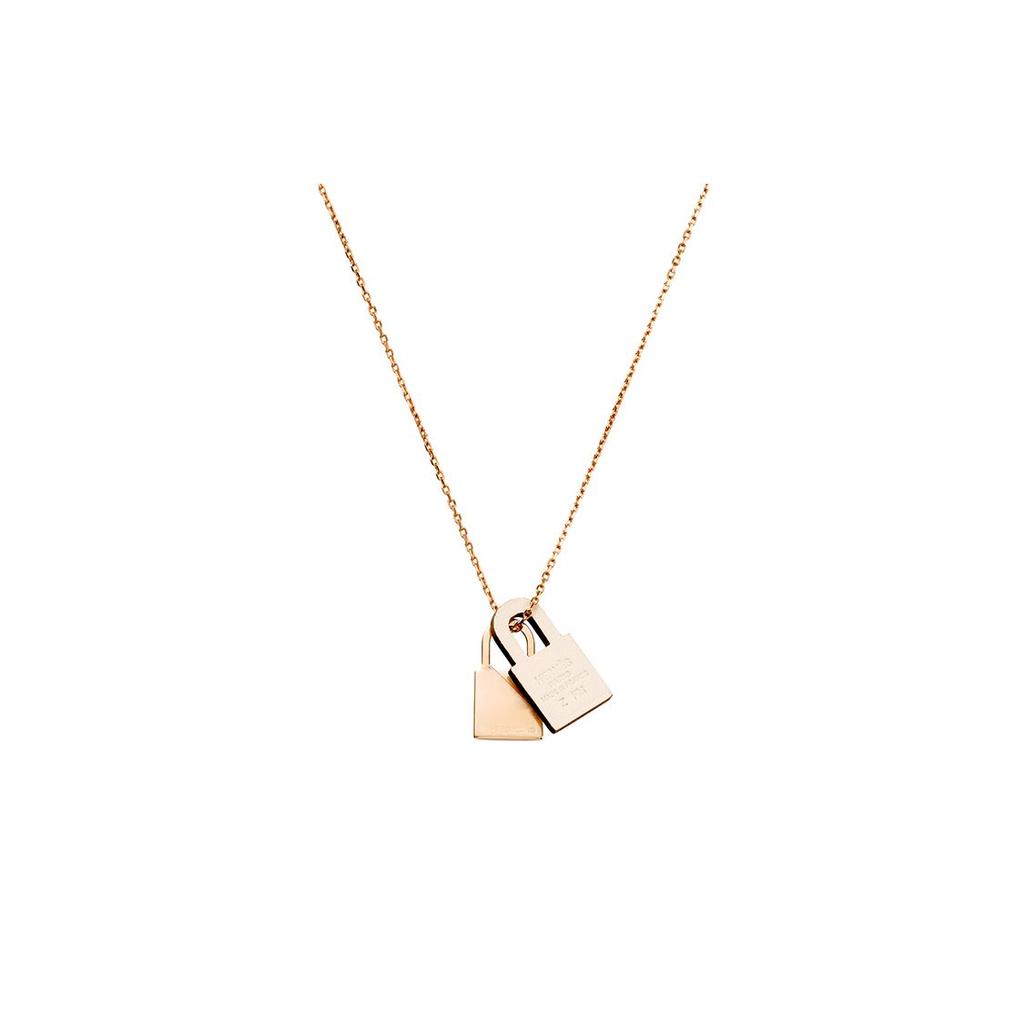 Hermès OKelly Calfskin Lock Pendant Women necklace Gray White Rose-Gold H078852CDI2