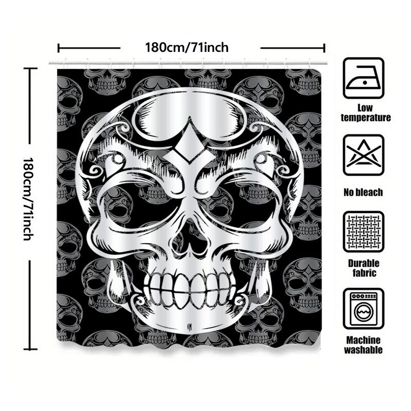 Tuniu Totenkopfmuster Duschvorhang Schwarz Grau Gotisch Horror Zimmerdekor Badezimmervorhang