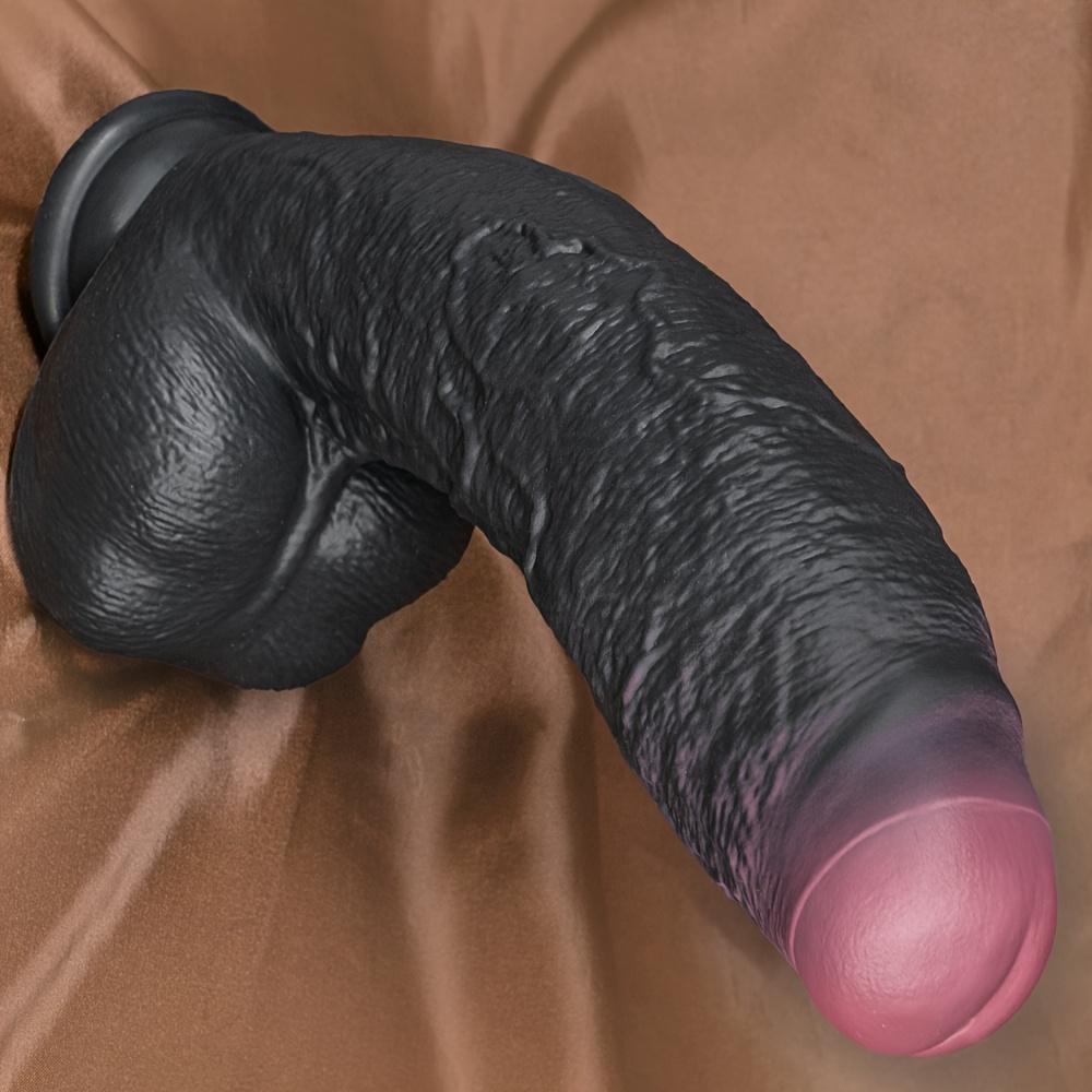 Black Thick Realistic Dildo with Turtle-Head Design – 10.8 Inch Extra-Wide Soft Silicone Penis with Strong Suction Cup for Hands-Free Play,Men & Women