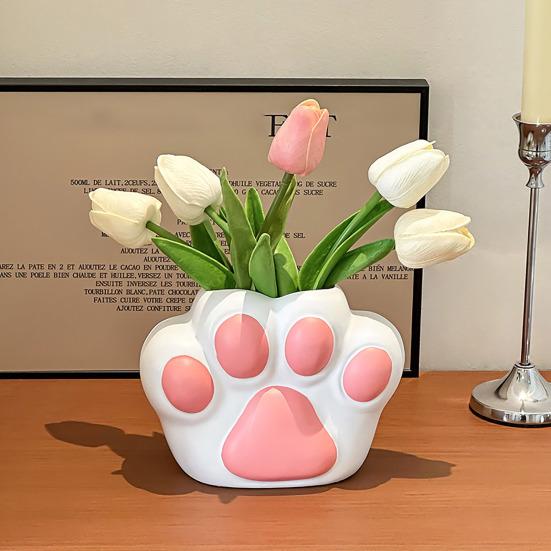 Yousheng Cat Paw Vase Soft Enamel Artistic Flower Arrangement Vase TV Cabinet Home Living Room Decoration Accessory