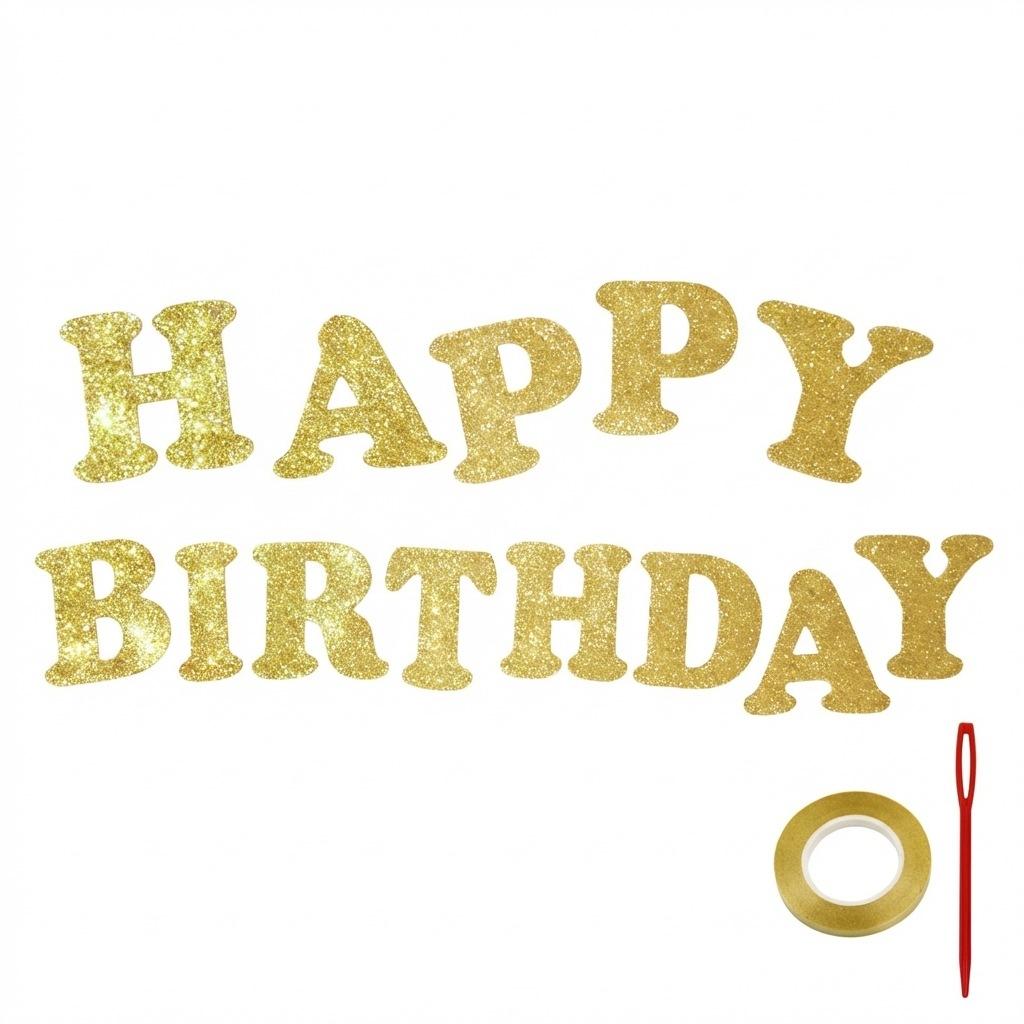 Birthday Letter Glitter Flag Set, Including Threading Needle Ribbon, Essential Decorative Supplies For Birthday Party Scene Arrangement