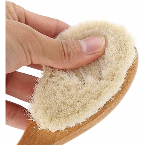 Aramox Baby Brush (Natural Goat Hair/Olive) Baby Hair Brush/Shaving Brush Made with Natural Cashmere Bristles for an Incredibly Soft Feel, Baby Loves