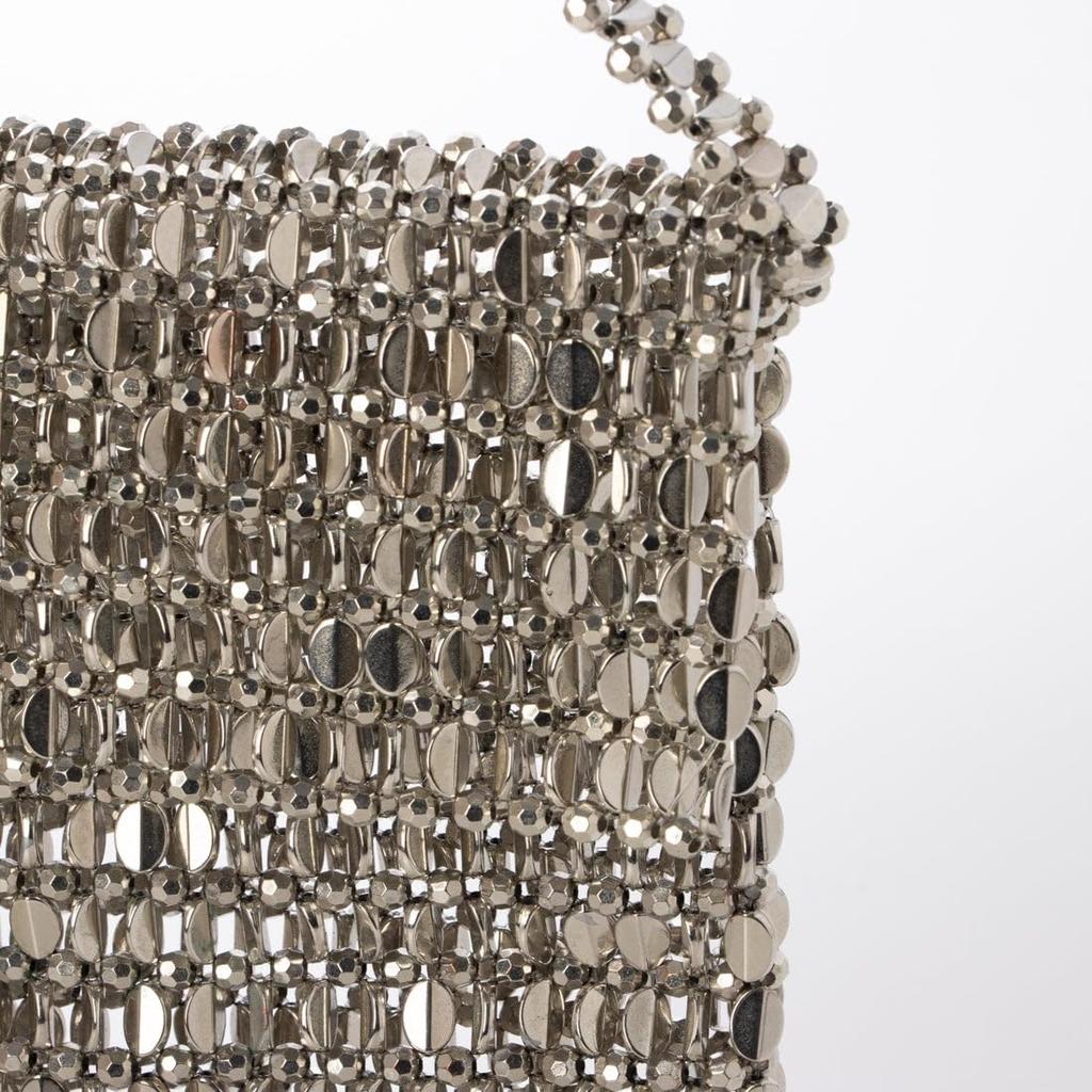 Metal beaded flap handbag